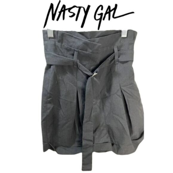 Nastygal Paperbag Belted Shorts High Waisted Black Size‎ 0 - Picture 1 of 5